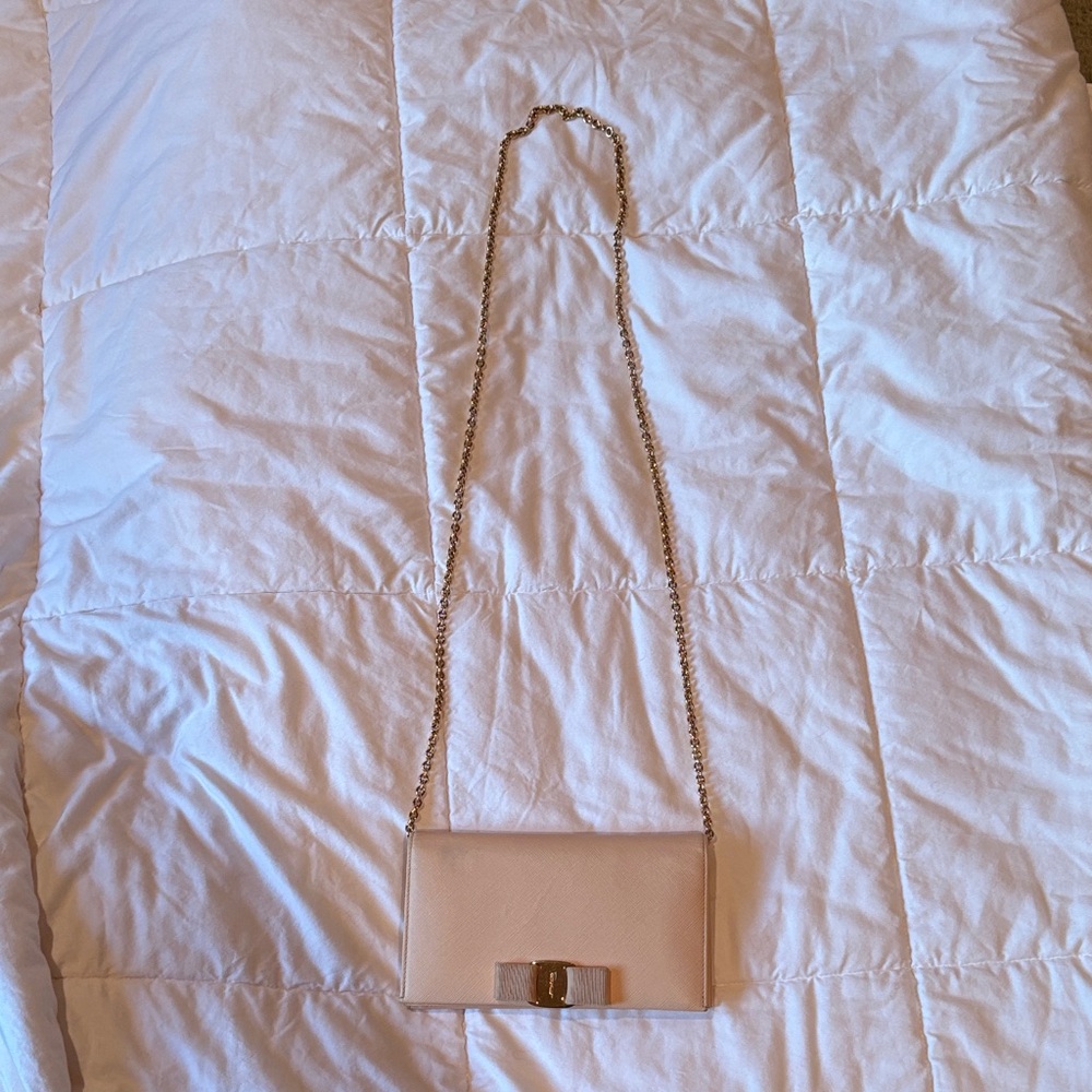 Salvatore Ferragamo Pink/Beige  Wallet on  Gold Chain